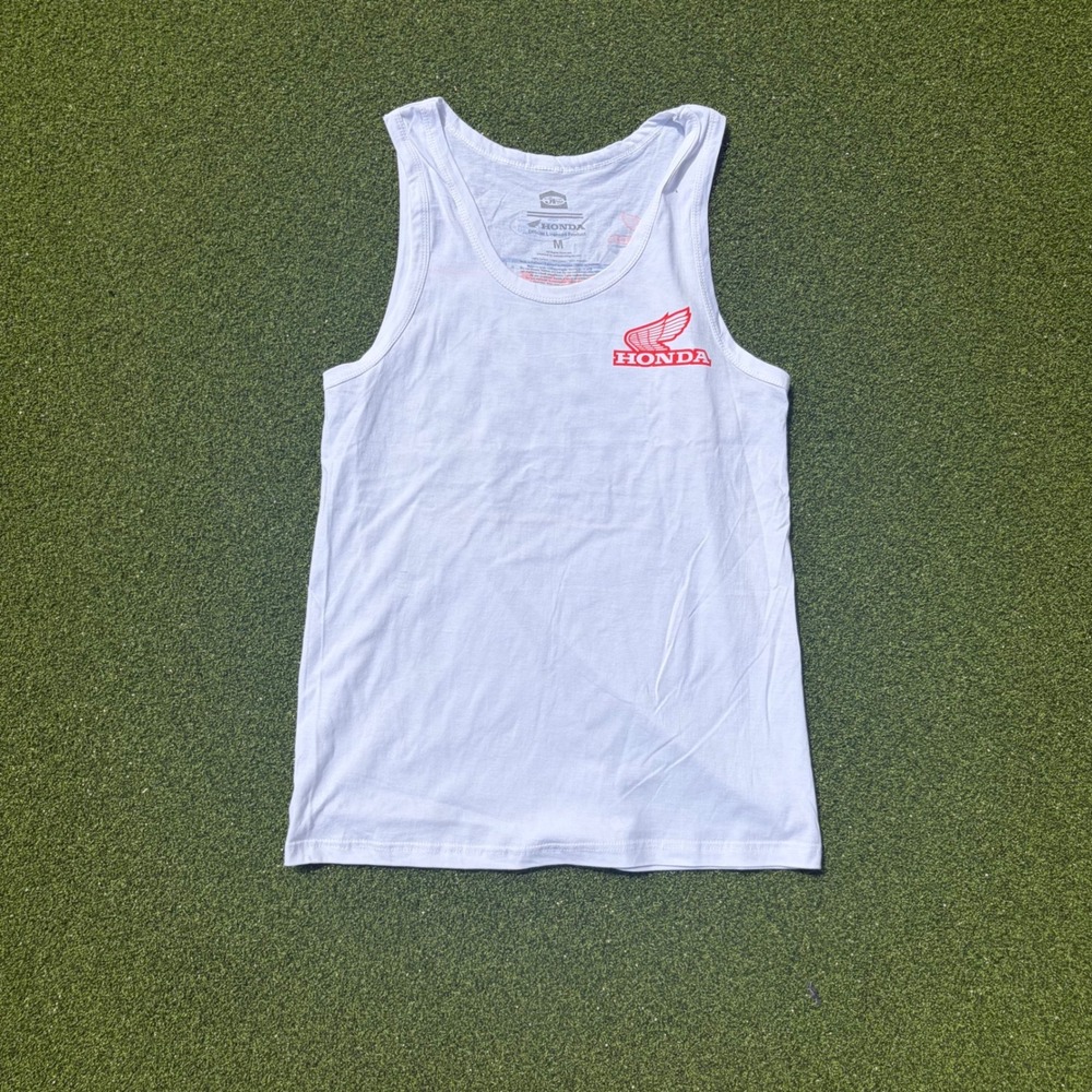 Honda Racing Team Tank Top White HRC Checkered Flag Graphic Mens Medium